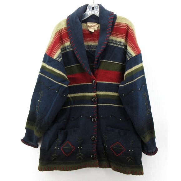 VINTAGE Woolrich Sweater Medium Cardigan Shawl Southwestern Aztec 90s - Picture 1 of 11